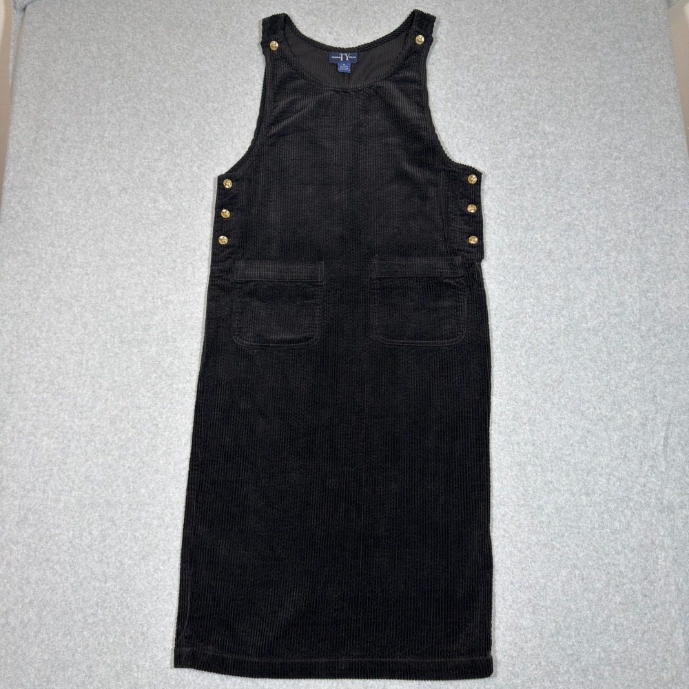 Vtg Original TY Wear Black Corduroy Jumper Dress Petite 6P Button Side Pinafore